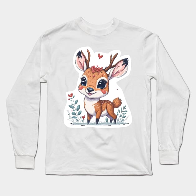 Minimal Cute Baby Deer Long Sleeve T-Shirt by Imagination Gallery